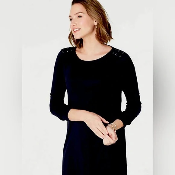 J. Jill Womens Black Pima Cotton Laced Shoulder Tunic Top. Sz Xl